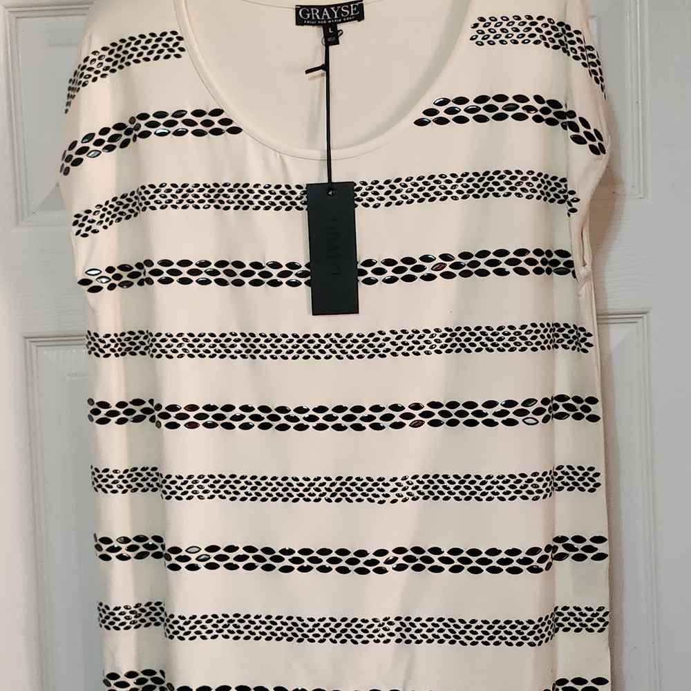 Cream Stripe Short Sleeve Blouse
